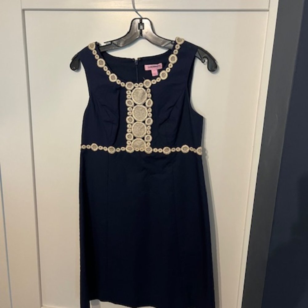 Lilly Navy dress with gold trim